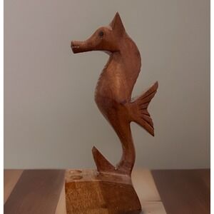 Vintage Hand-Carved Wood Seahorse Figurine Decor5"T